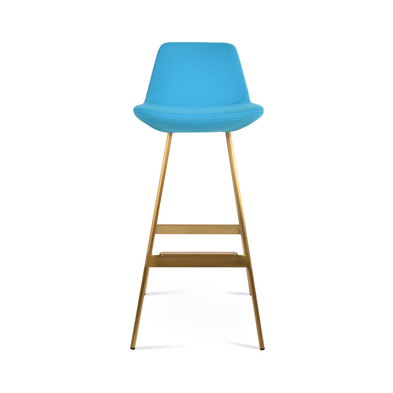 Tabouret Pera Balat, Tissu turquoise, Laiton, Tabouret de bar (siège d'une hauteur de 29 po)