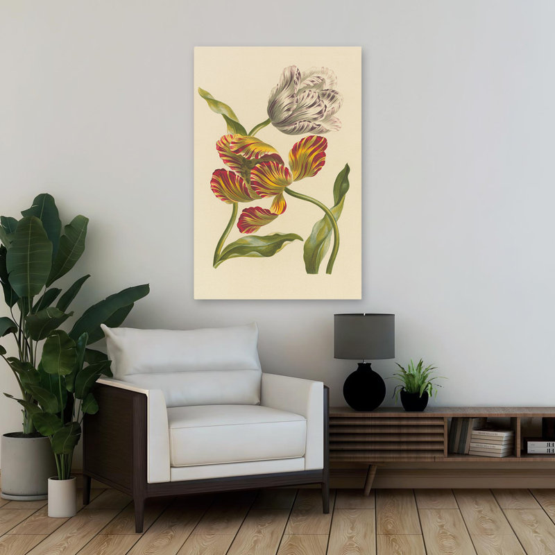 Rétro et deux tulipes, H 36 po x l 24 po