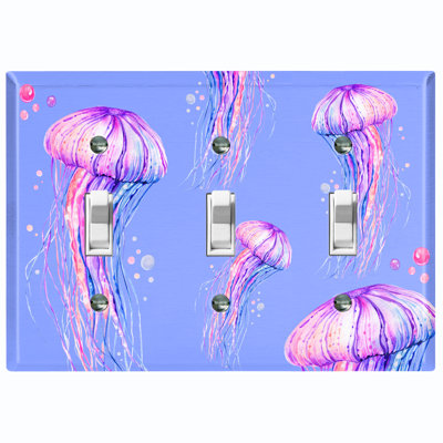 Jelly Fish Pink Party Lavender Nautical & Beach 3 - Gang Toggle Light Switch Standard Wall Plate