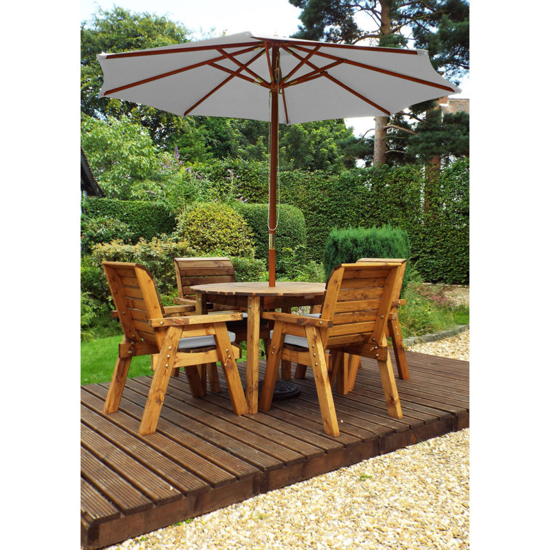 Feliciano 4 - Person Wood Patio Dining Set with Round Table , Cushions Included, Grey