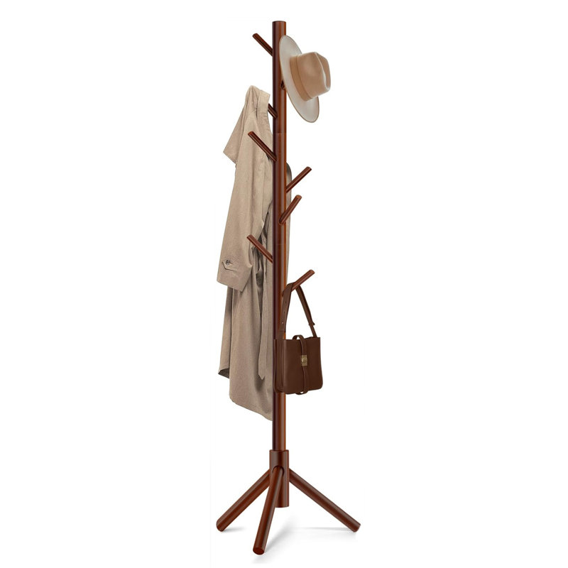 Adjustable 3-Height Coat Rack With Triangular Base - 8 Hook Retro Freestanding Stand, 53 Lbs Capacity For Entryway, Kids' Room & Small Spaces