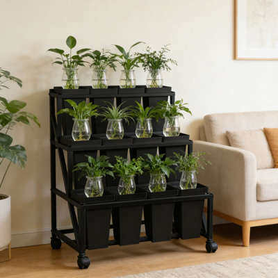 Professional 3-Tier Flower Display Cart With 12 Detachable Buckets And Large Wheels For Florists, Garden Centers, And Event Planners