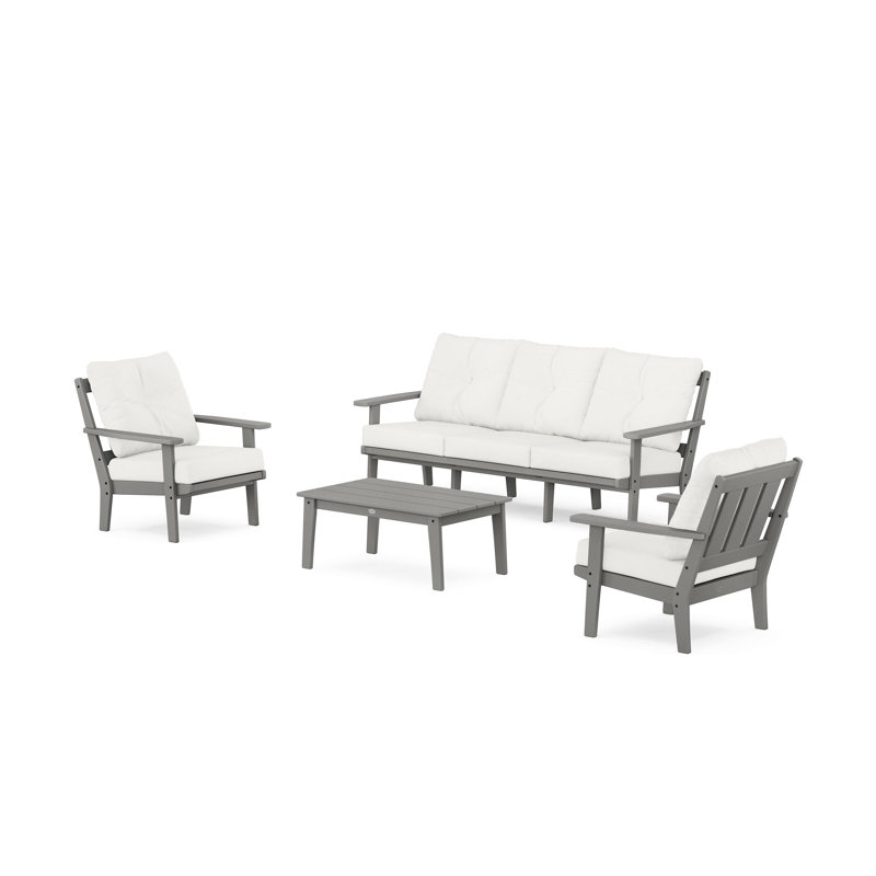 Oxford 4-Piece Deep Seating Set with Sofa, Natural Linen Revolution® Microfiber, Slate Gray