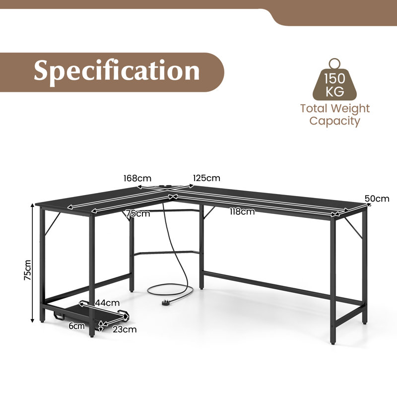 Raulston L-Shaped Metal Base Computer Desk, Black