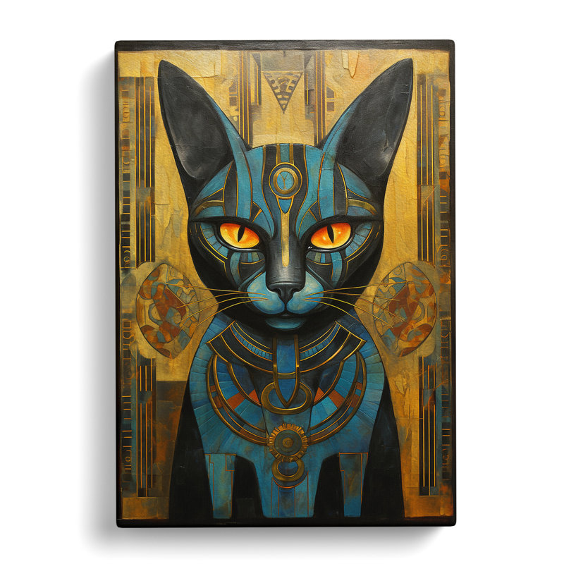 Egyptian Cat Art Deco Art - Wrapped Canvas, 60cm H x 40cm W x 3cm D