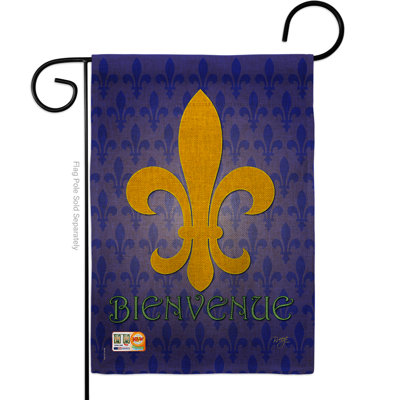 Bienvenue centres d’intérêt fleur de lys, expositions 2 côtés en toile jute 18,5 x 13 po drapeau de jardin