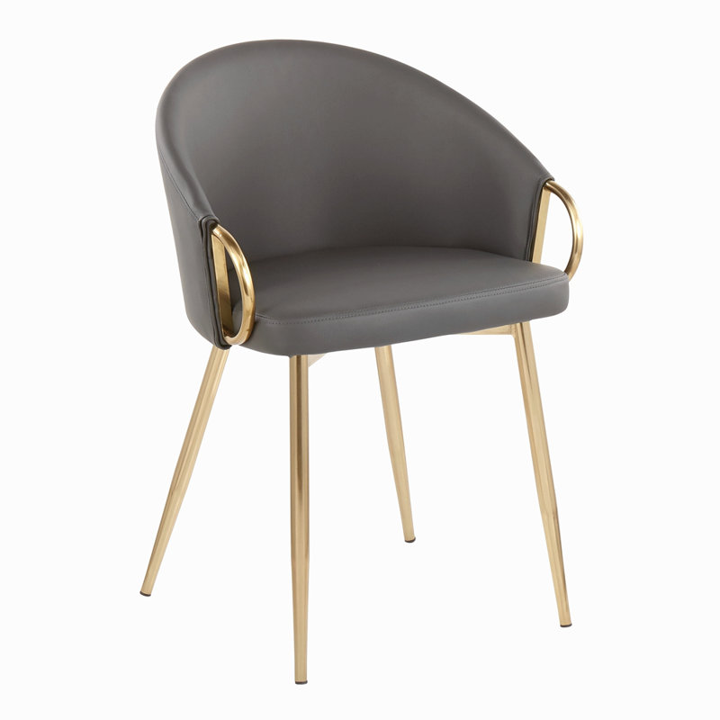 Chaise en métal et similicuir, Gris, Or