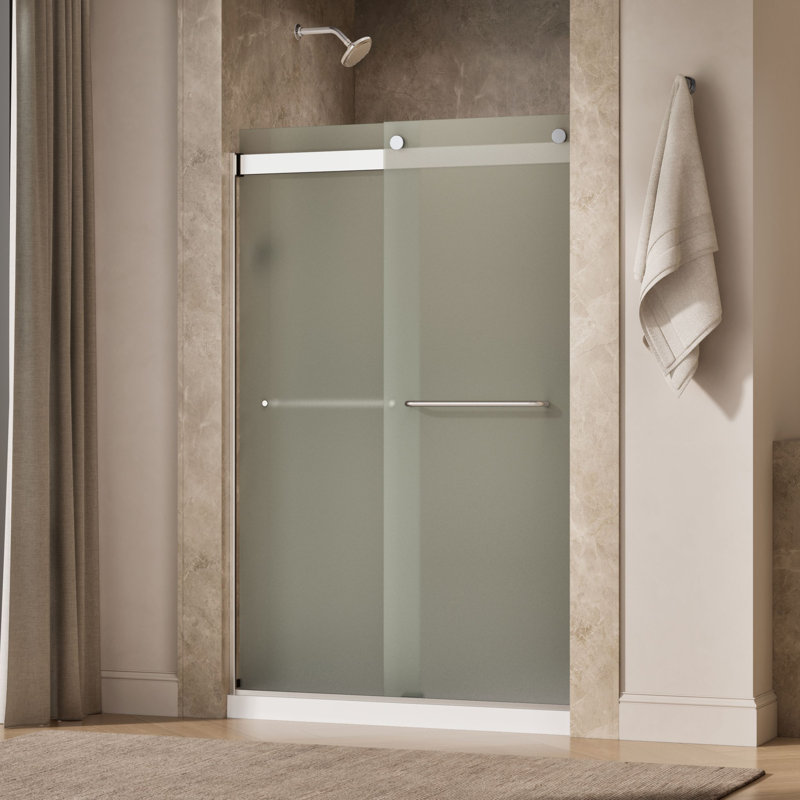 Levity 47.63" x 74" Bypass Shower Door with CleanCoat Technology, Bright Silver, Frosted