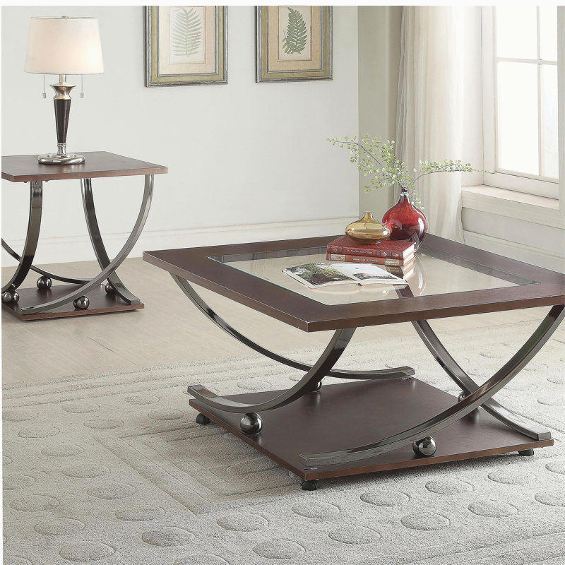 Base en nickel noir avec table de bout avec tablette inférieure