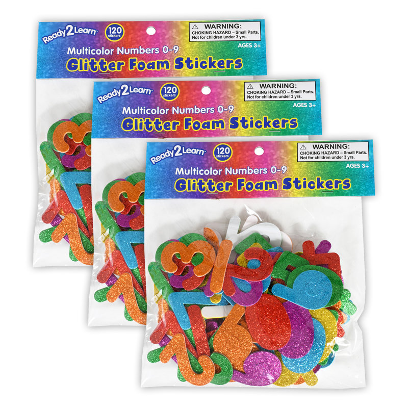 READY - 2 autocollants en mousse scintillante - numéros - multicolore - 120 par paquet - 3 paquets