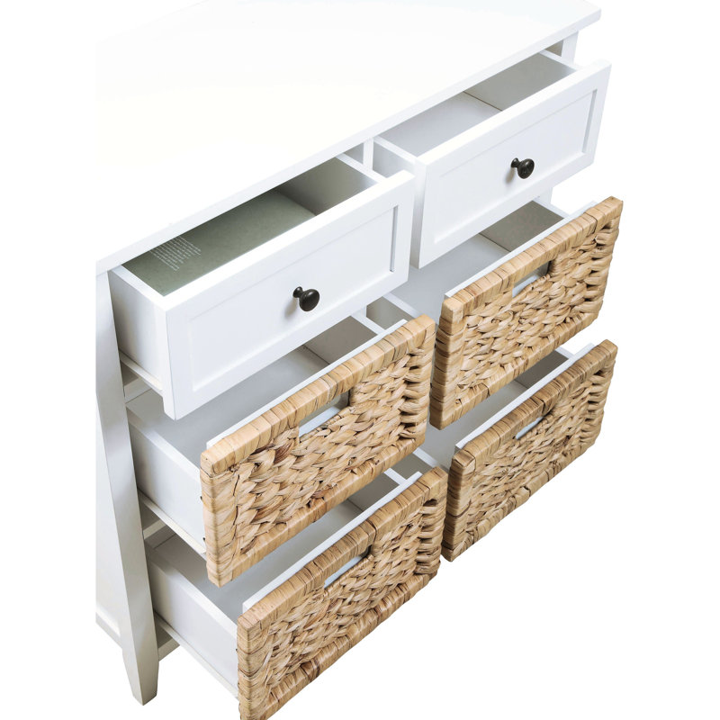 Console de rangement à finition blanche - 6 tiroirs pour une armoire avec poignées de tiroir élégantes et espace