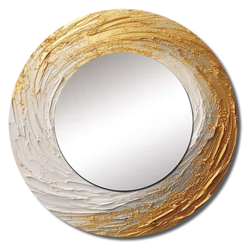 Or crème Infinite Swirls IV - miroir spirales abstraites, miroir mural rond doré unique, impression sur métal, 29 po x 29 po