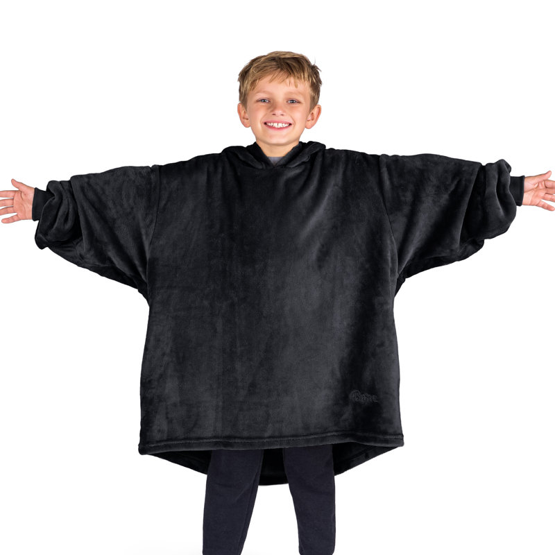 Bare Homey Wearable Blanket Microplush Side Pockets, Youth, Black