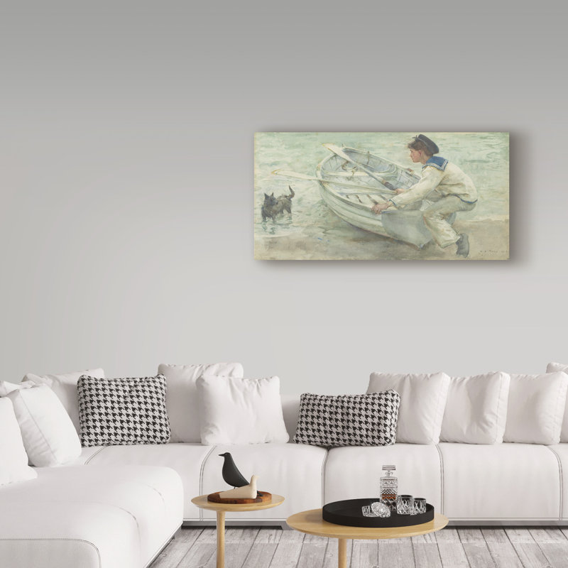 « preparing to launch, 1903 », reproduction de peinture à l’huile sur toile tendue, H 24 po x l 47 po x P 2 po