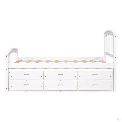 Lit plateforme simple avec rangement en bois massif et 6 tiroirs