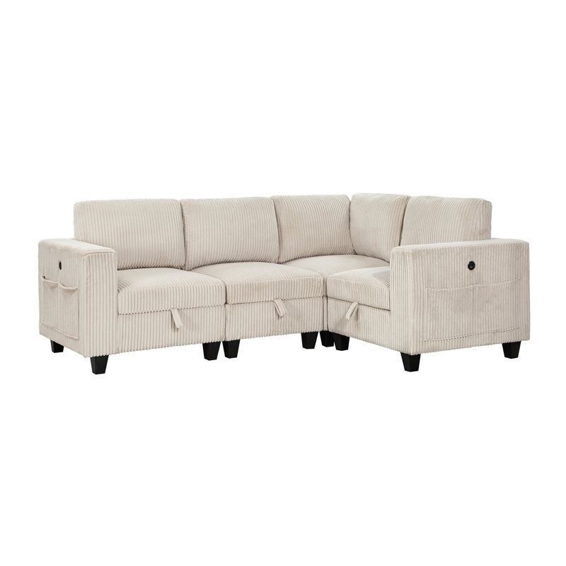 4-Piece Modular Sectional With Storage Seats, 35.5" H x 89" W x 64" D, Beige Fabric