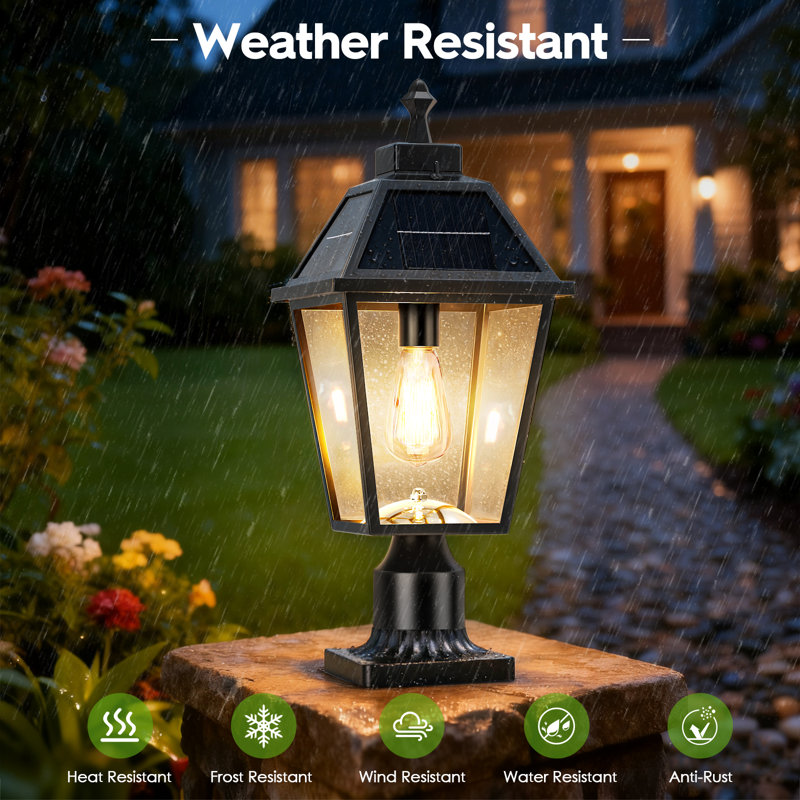 Grand lampadaire solaire extérieur de 22,5 po, lampadaire solaire Dusk To Dawn, luminaire à lampadaire noir avec base à fixation sur pilier, lampadaires extérieurs imperméables pour patio de porche de garage, 1 paquet