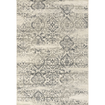 Tapis de couloir à motif floral et cachemire Simons pour le salon, la chambre à coucher, la salle à manger, le vestibule et la cuisine, gris / crème
