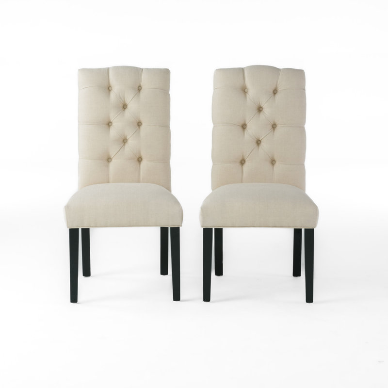 Chaise d'appoint rembourrée et capitonnée en lin blanc Raeona