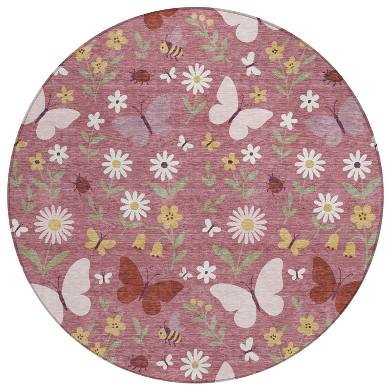 Machine Washable Indoor/Outdoor Chantille ACN2618 Kids Rug, Mauve, 8' Round
