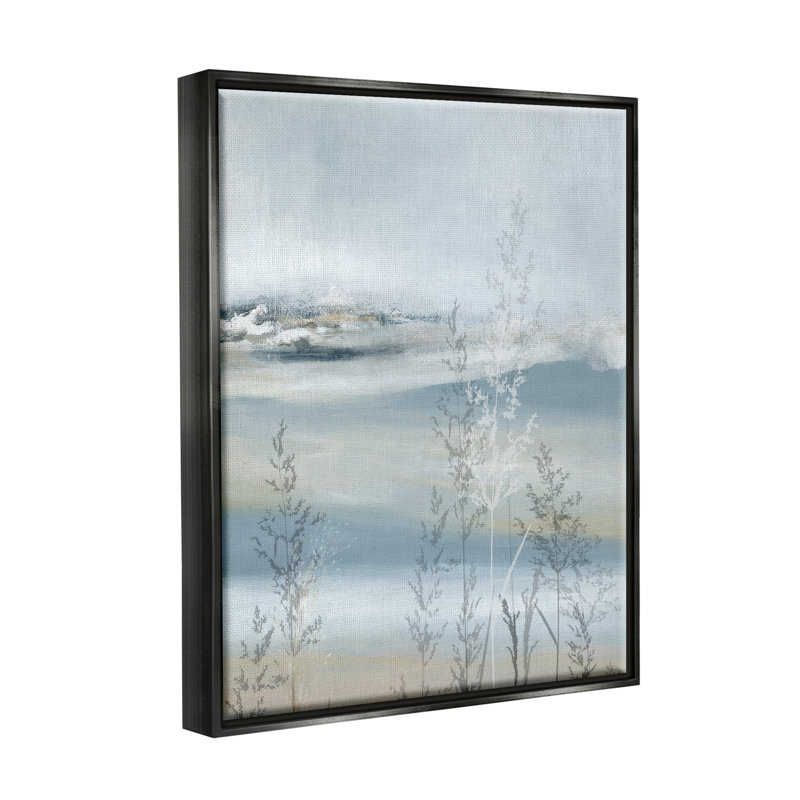 Paysage abstrait bleu, impression sur bois, H 31 po x l 25 po x P 1,7 po, Cadre flottant noir de jais