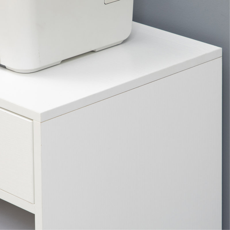 White Mobile Printer Table With Adjustable Shelf And Support Shelves Stand
