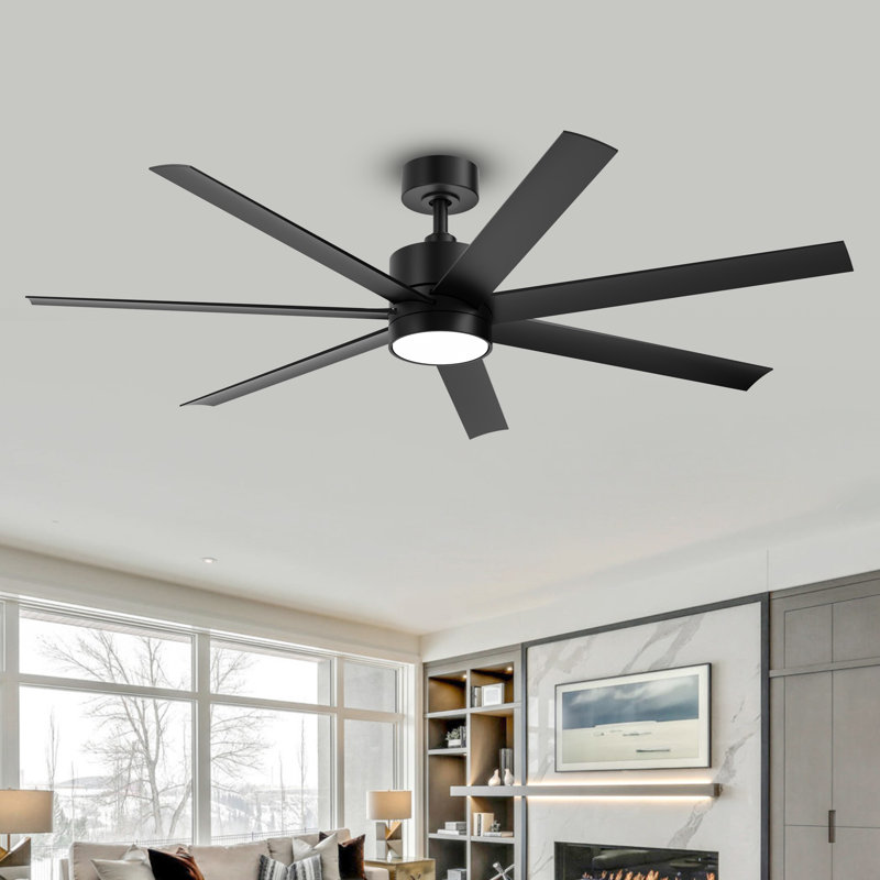 56" Outdoor Ceiling Fan with Waterproof, 7 Blades, Quiet DC Motor, Dimmable 3 Color LED Light, Remote Control, and Multiple Downrods for Patio & Indoor Use
