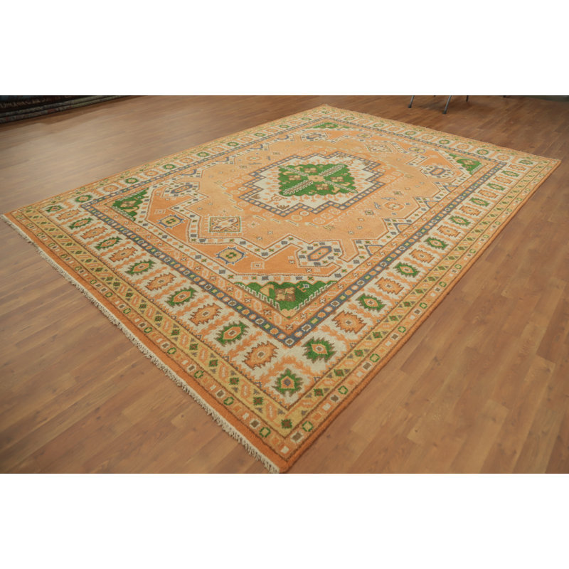 Tapis indien à motif géométrique fait à la main Kazak 9 x 12