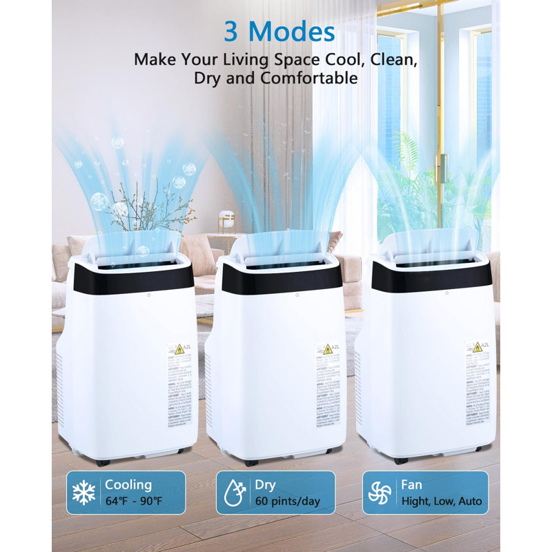 8 000 BTU refroidisseur d'air portatif 350 pieds carrés, déshumidificateur 3-en-1, télécommande, mode veille 50dB, minuterie 24H