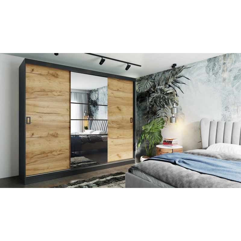 Amme 2 Door Solid + Manufactured Wood Wardrobe, Black/Natural