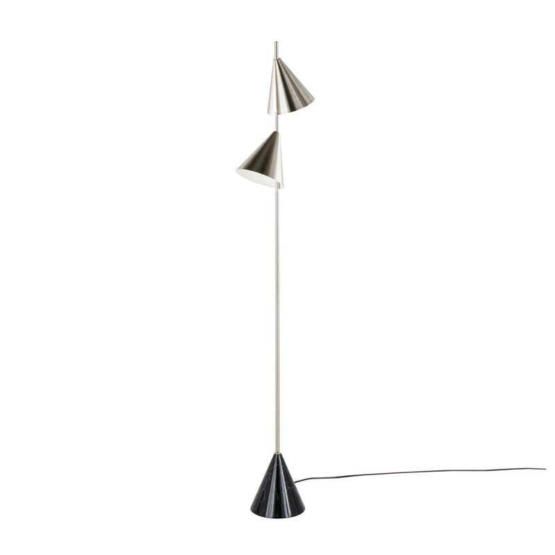 LumiSource Cone 65" Contemporary Metal Floor Lamp with Plated Nickel Finish and Black Faux Marble Base - Modern Living Room Lighting with LED Bulbs Included