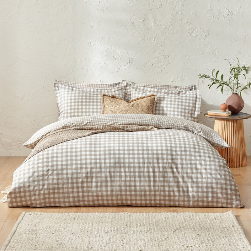 Barton Gingham Check Duvet Cover Set, Natural, Double Duvet Cover + 2 Standard Pillowcases
