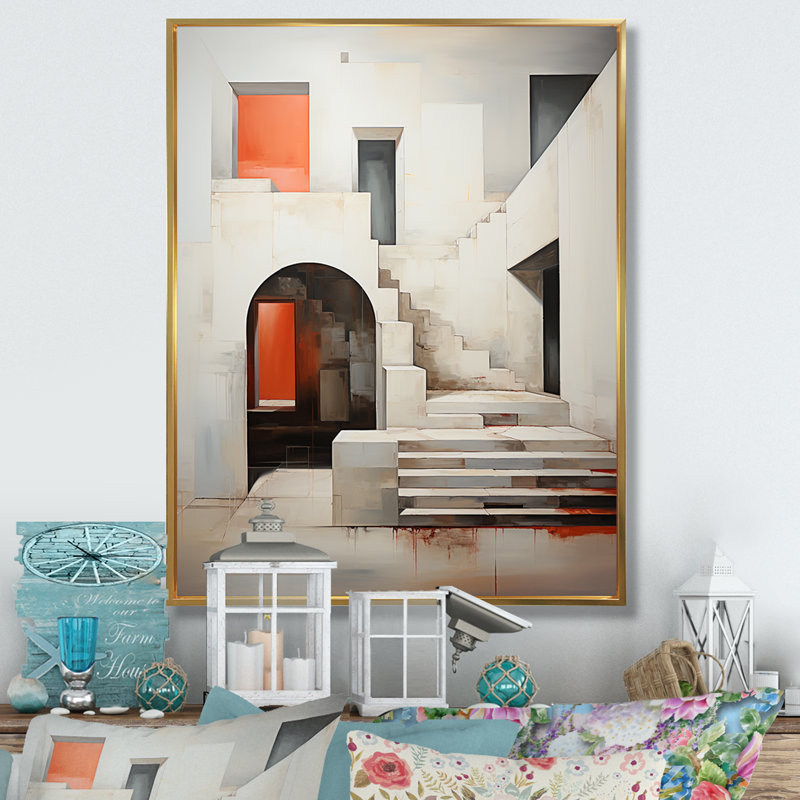 Minimalisme met l'accent sur la simplicité des escaliers III sur toile, H 32 po x l 16 po x P 1 po, Cadre flottant doré