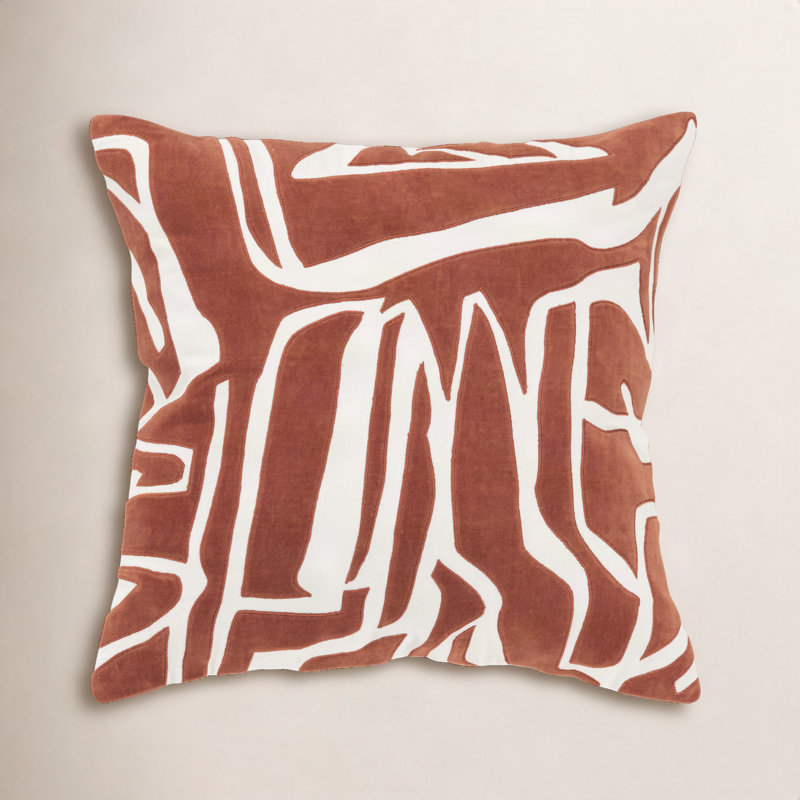 Haslet Appliqued, Embroidered Cotton Throw Pillow, Ivory/Terracotta