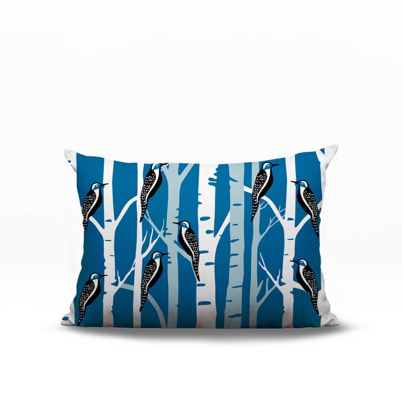 Oreiller réversible intérieur / extérieur Fiore Bird, Rectangle H 14 po x l 20 po, Turquoise
