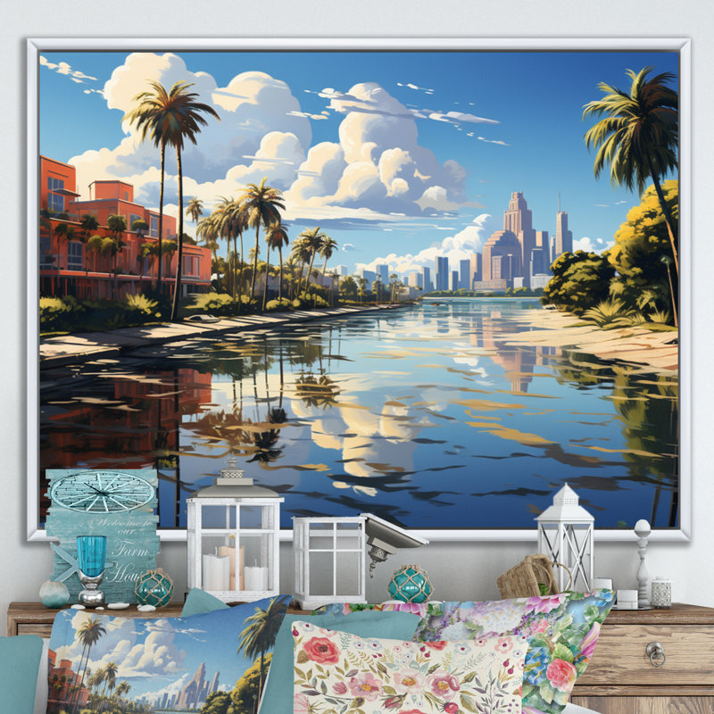 " Miami Sunshines State I ", White Floater Framed, 30" H x 40" W x 1.5" D