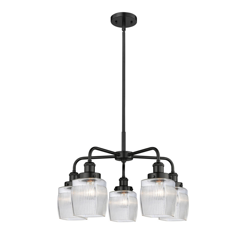 Lustre rectangulaire à 5 lumières en verre Keenan, Noir mat