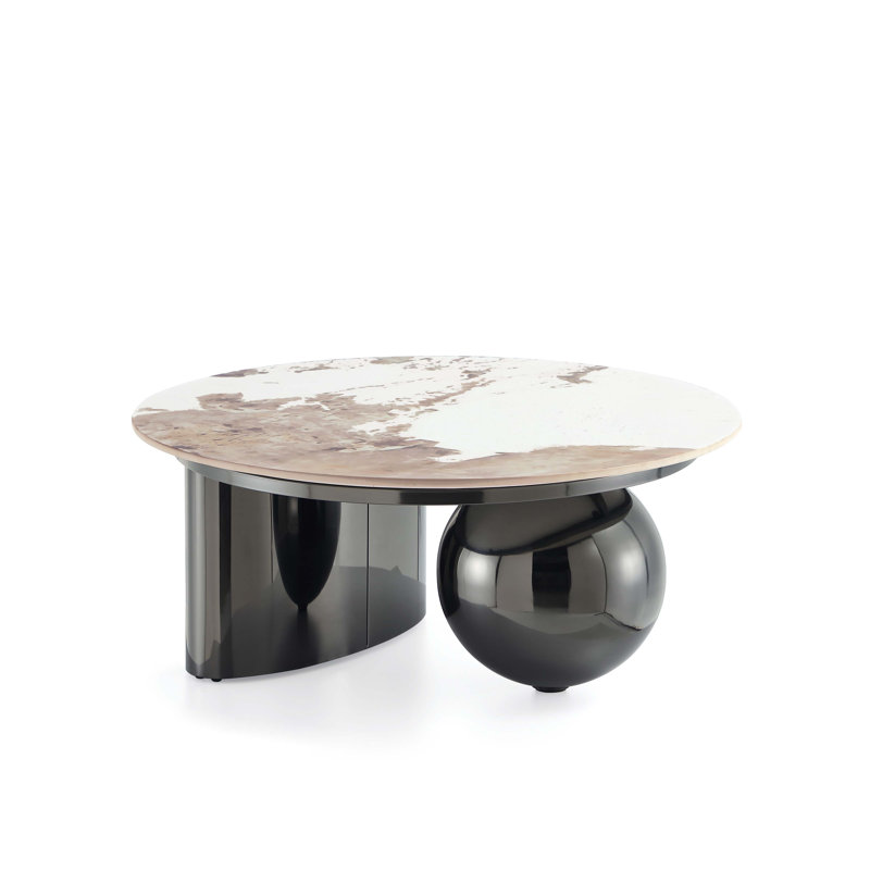 Laurel Modern Glam Stainless Steel Coffee Table with Sintered Stone Top in Black