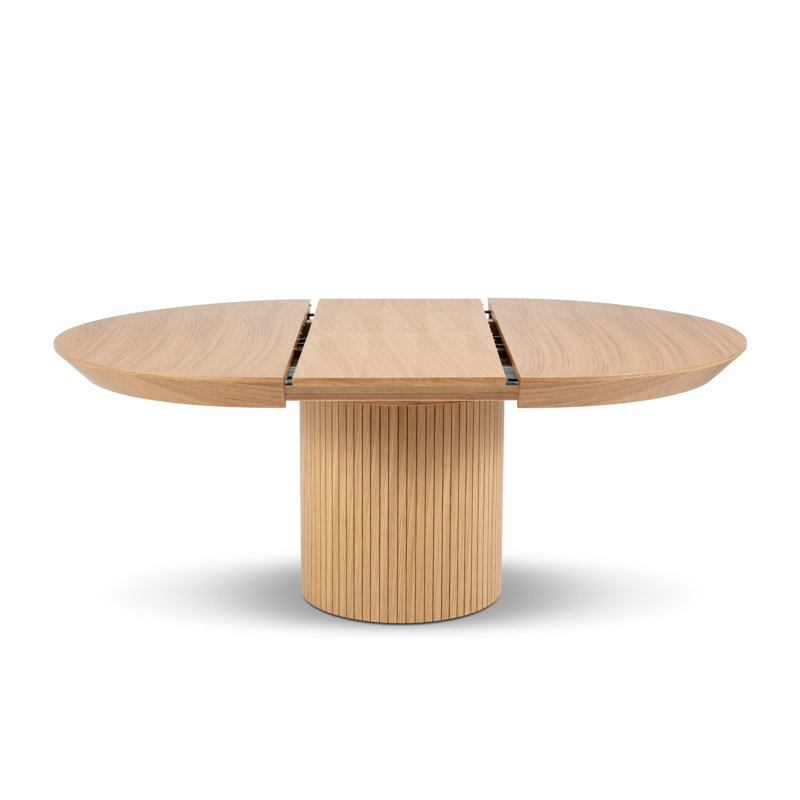 Round Solid Wood Pedestal Dining Table, Natural Oak Veneer/Oak, Oak