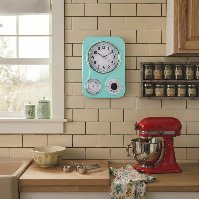 Retro Turquoise 9.5''×12.5'' Multi-function Kitchen Wall Clock
