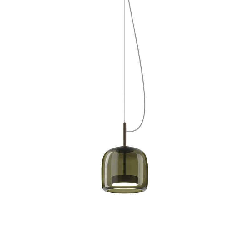 Jube 1 - Light LED Pendant, 88" H x 10" W x 10" D, Old Green Transparent, Matte Black
