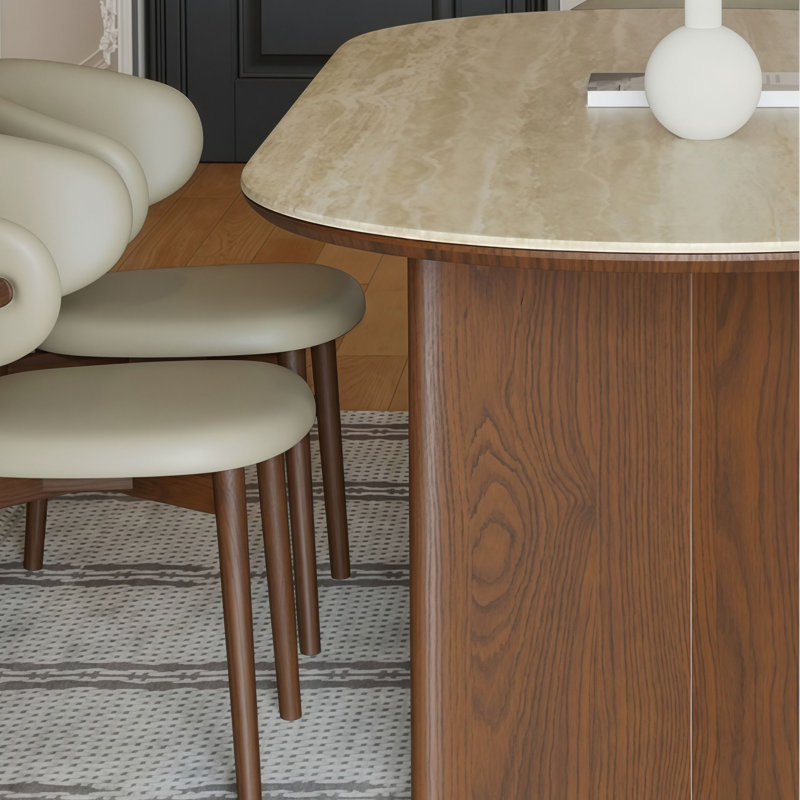 Oval Rock Slab Solid Wood Dining Table, 29.50" H x 70.90" L x 35.40" W