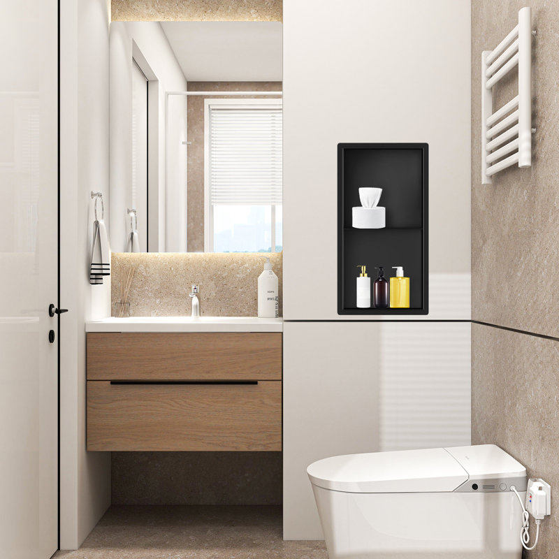 Lithos noir mat 12 po X P 24 po H x 4 po D Niche de douche, Noir mat