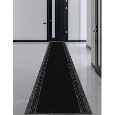 Custom Size Runner Rug Solid Border Black Berber Style Indoor/Outdoor Non Slip Latex Backing -  Purhome, WF-CNTRCKBLACK-26in3ft