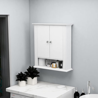 White Wall-Mounted Bathroom Cabinet – Over-The-Toilet Storage With 2 Doors & Hooks