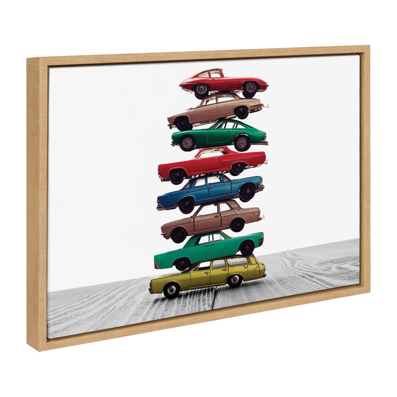 «Stacked Cars» par Saint and Sailor Studios, reproduction d'art sur toile encadrée, Encadré naturel