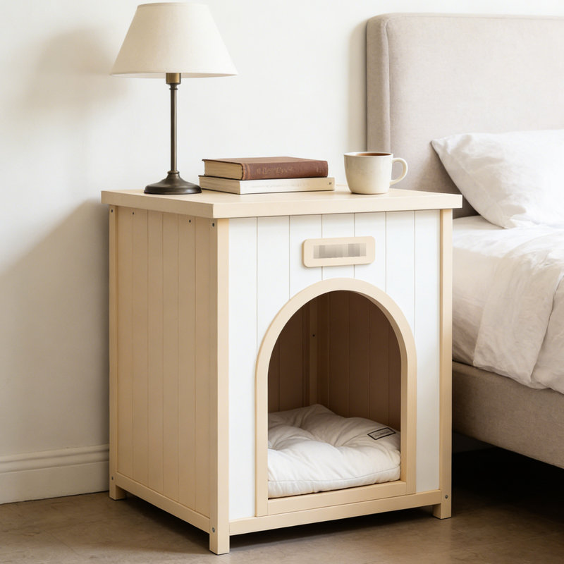 Maison pour animaux solide pour petits chiens, 21 tables d'appoint, blanc crème, design américain