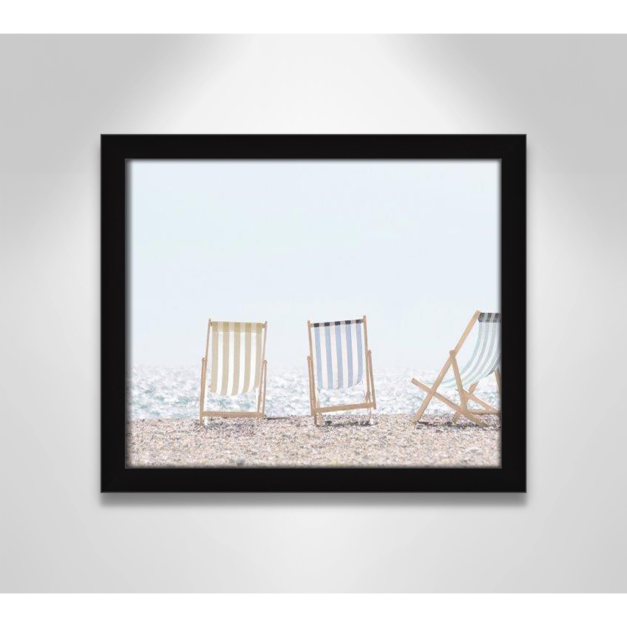 Beach Chairs Framed On Paper by Leah Straatsma Print, Satin Black, 13" H x 15" W x 1.25" D