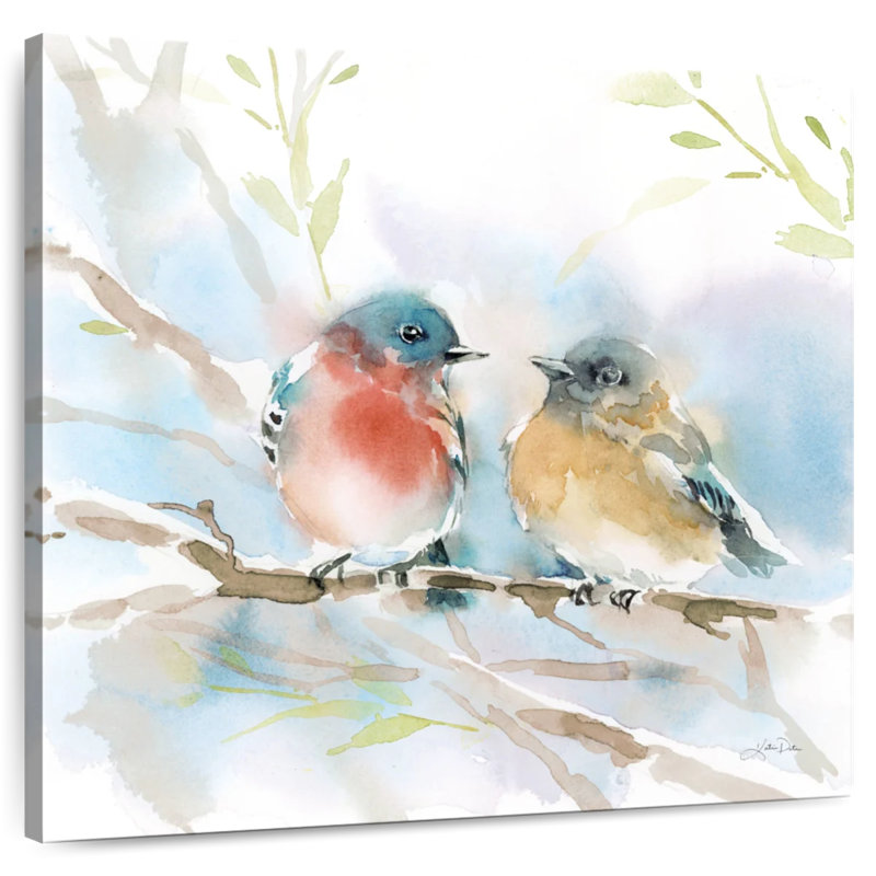 Paire d'oiseaux bleus Brampt au printemps, H 24 po x l 24 po