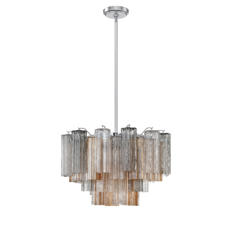 Arras Dimmable Tiered Chandelier, Gray/Yellow, Polished Chrome, 14.25" H x 22" W x 22" D